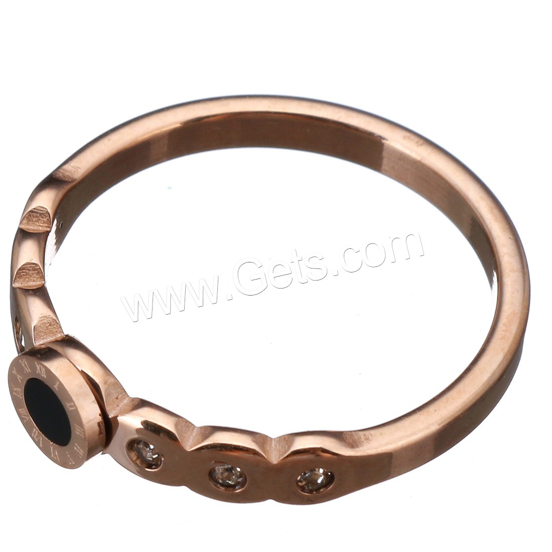 нержавеющая сталь Кольцо, с канифоль, плакированный цветом розового золота, с римская цифра & разный размер для выбора & Женский & со стразами, 5mm, продается PC