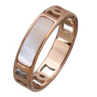 Stainless Steel Finger Ring, with White Shell & Crystal, rose gold color plated & for woman & faceted, 5mm 