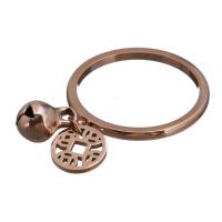 Stainless Steel Finger Ring, rose gold color plated, with bell & for woman, 8mm 