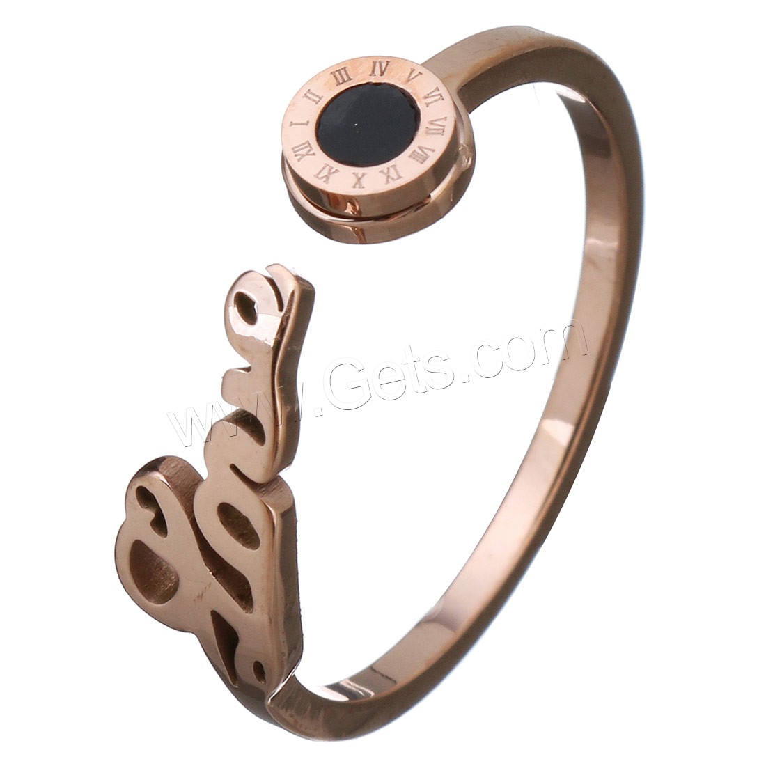 acero inoxidable Anillo de dedo Cuff, con resina, palabra amor, chapado en color rosa dorada, con número romano & diverso tamaño para la opción & para mujer, 7mm, Vendido por UD