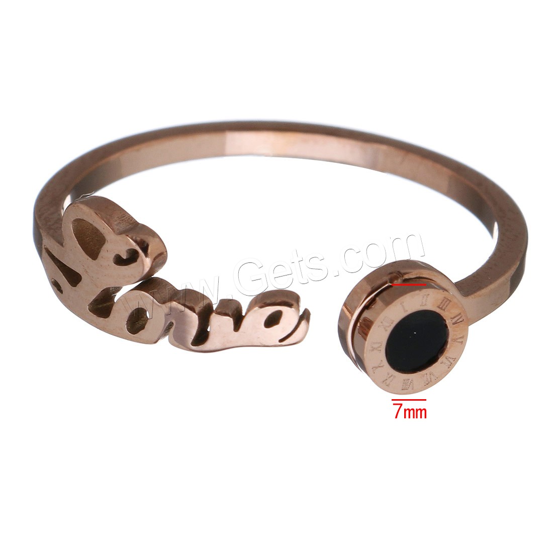 acero inoxidable Anillo de dedo Cuff, con resina, palabra amor, chapado en color rosa dorada, con número romano & diverso tamaño para la opción & para mujer, 7mm, Vendido por UD