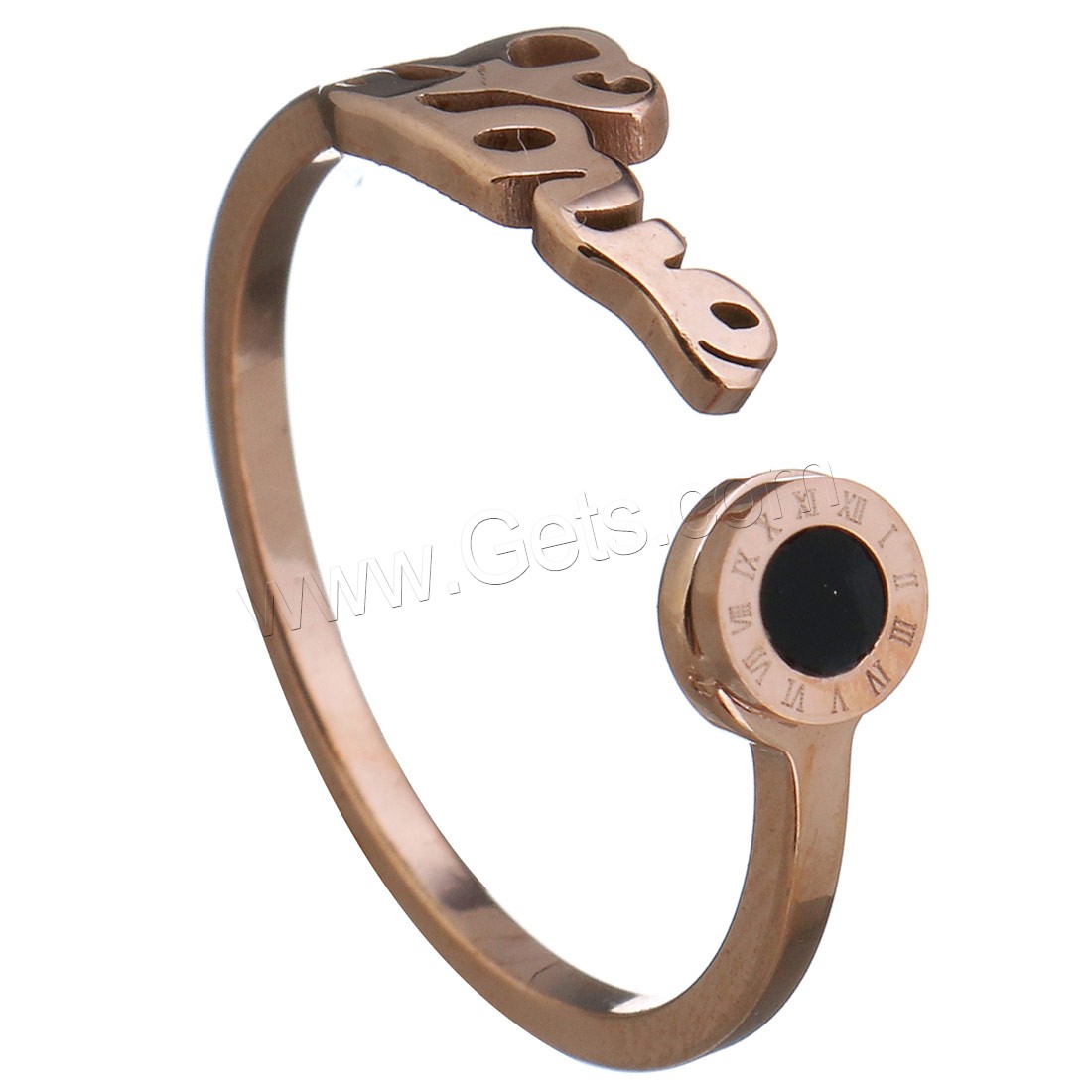 acero inoxidable Anillo de dedo Cuff, con resina, palabra amor, chapado en color rosa dorada, con número romano & diverso tamaño para la opción & para mujer, 7mm, Vendido por UD