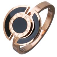 Stainless Steel Finger Ring, with Resin, rose gold color plated, with roman number & for woman, 14mm 