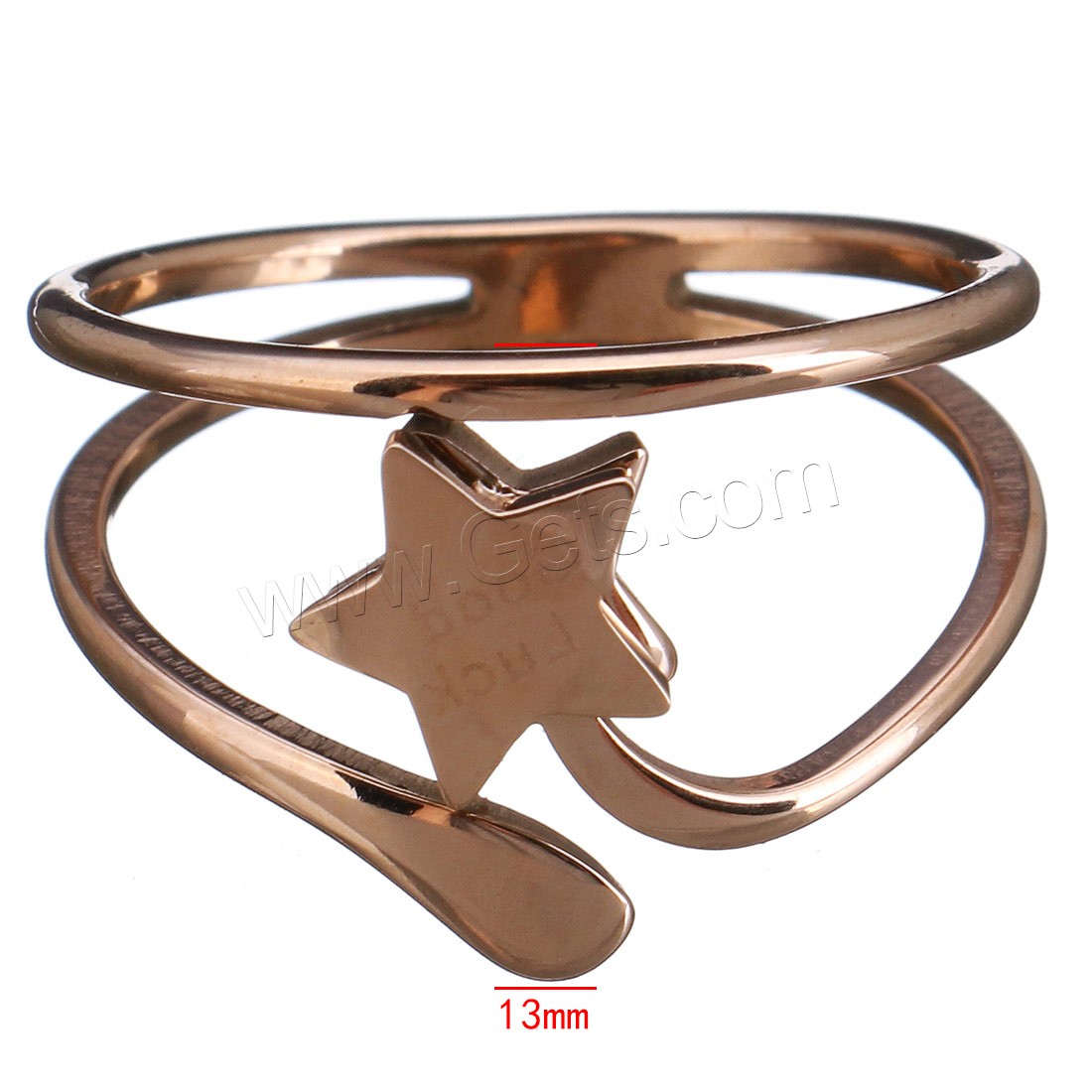 Anillos de Acero Inoxidable, Estrella, suerte de palabra, chapado en color rosa dorada, diverso tamaño para la opción & para mujer, 13mm, Vendido por UD