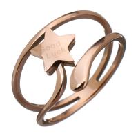 Stainless Steel Finger Ring, Star, word good luck, rose gold color plated & for woman, 13mm 
