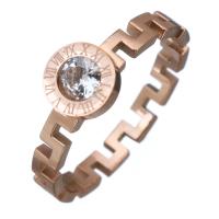 Stainless Steel Finger Ring, with Crystal, rose gold color plated & for woman & faceted, 7mm 