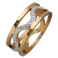Stainless Steel Finger Ring, with Rhinestone Clay Pave, gold color plated & for woman, 7mm 
