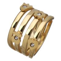 Rhinestone Stainless Steel Finger Ring, gold color plated & for woman & with rhinestone, 16mm 