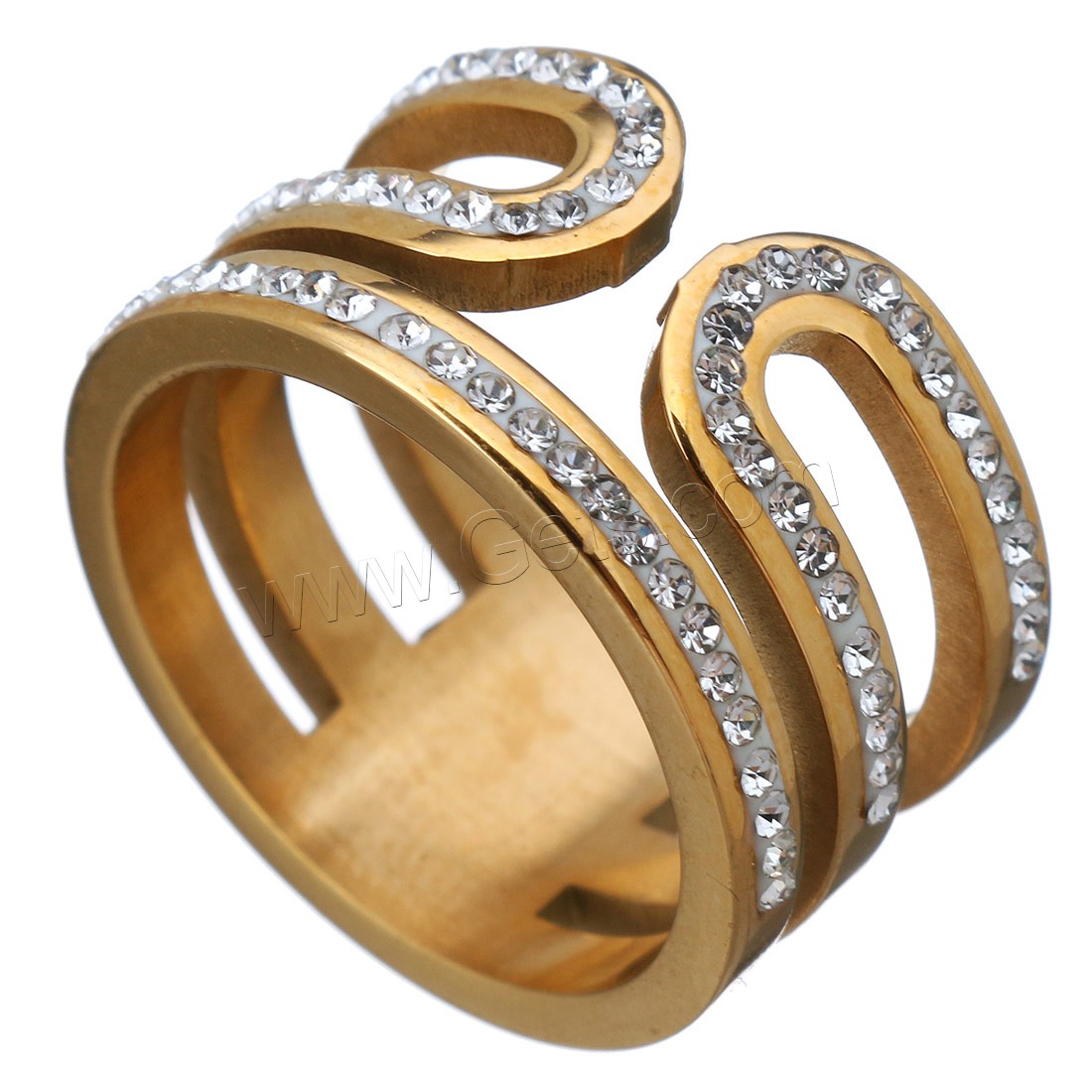 acero inoxidable anillo, con Arcilla analiar de diamantes de imitación AB, chapado en color dorado, diverso tamaño para la opción & para mujer, 12mm, Vendido por UD