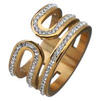 Stainless Steel Finger Ring, with Rhinestone Clay Pave, gold color plated & for woman, 12mm 
