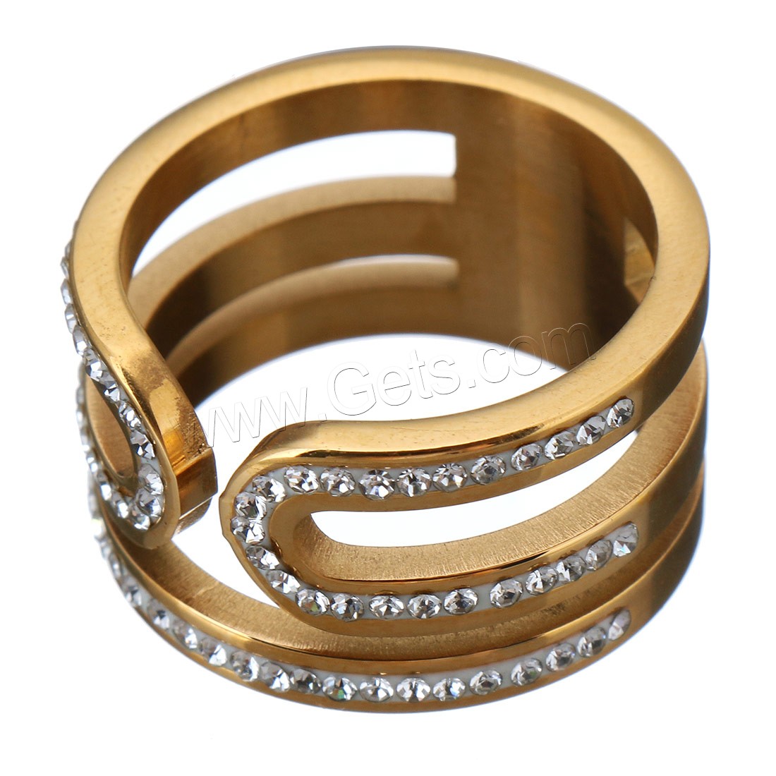 acero inoxidable anillo, con Arcilla analiar de diamantes de imitación AB, chapado en color dorado, diverso tamaño para la opción & para mujer, 12mm, Vendido por UD