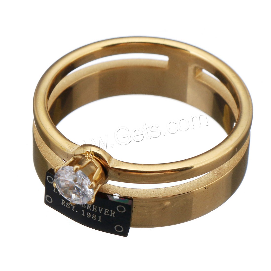 acero inoxidable anillo, con Cristal & resina, amor de palabra para siempre, chapado en color dorado, diverso tamaño para la opción & con el patrón de la letra & para mujer & facetas, 9mm, Vendido por UD