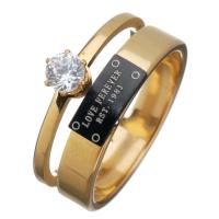 Stainless Steel Finger Ring, with Crystal & Resin, word love forever, gold color plated & with letter pattern & for woman & faceted, 9mm 