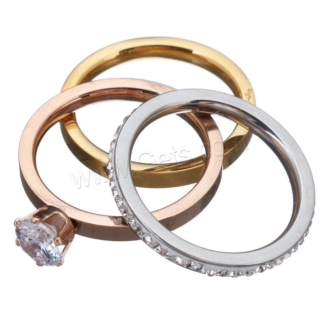acero inoxidable anillo, con Arcilla analiar de diamantes de imitación AB & Cristal, chapado, diverso tamaño para la opción & para mujer & facetas, 7mm, 3PCs/Set, Vendido por Set