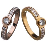 Stainless Steel Finger Ring, with Crystal, plated & for woman & faceted 6mm 