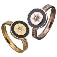 Stainless Steel Finger Ring, with Crystal & Resin, Flat Round, plated & for woman & faceted 12mm 
