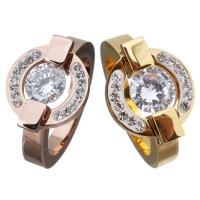 Stainless Steel Finger Ring, with Rhinestone Clay Pave & Crystal, plated & for woman & faceted 14mm 