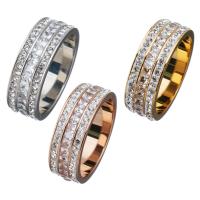 Stainless Steel Finger Ring, with Rhinestone Clay Pave & Crystal, plated & for woman & faceted 7mm 