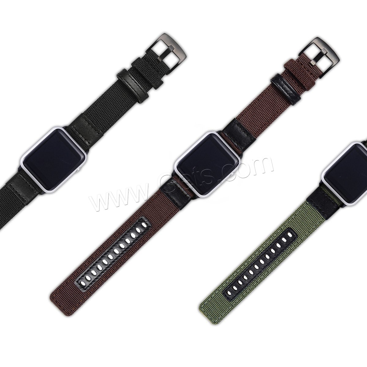 Nylon Watch Band, with PU Leather, stainless steel watch band clasp, black ionic, for Apple Watch & different size for choice, more colors for choice, Sold By PC