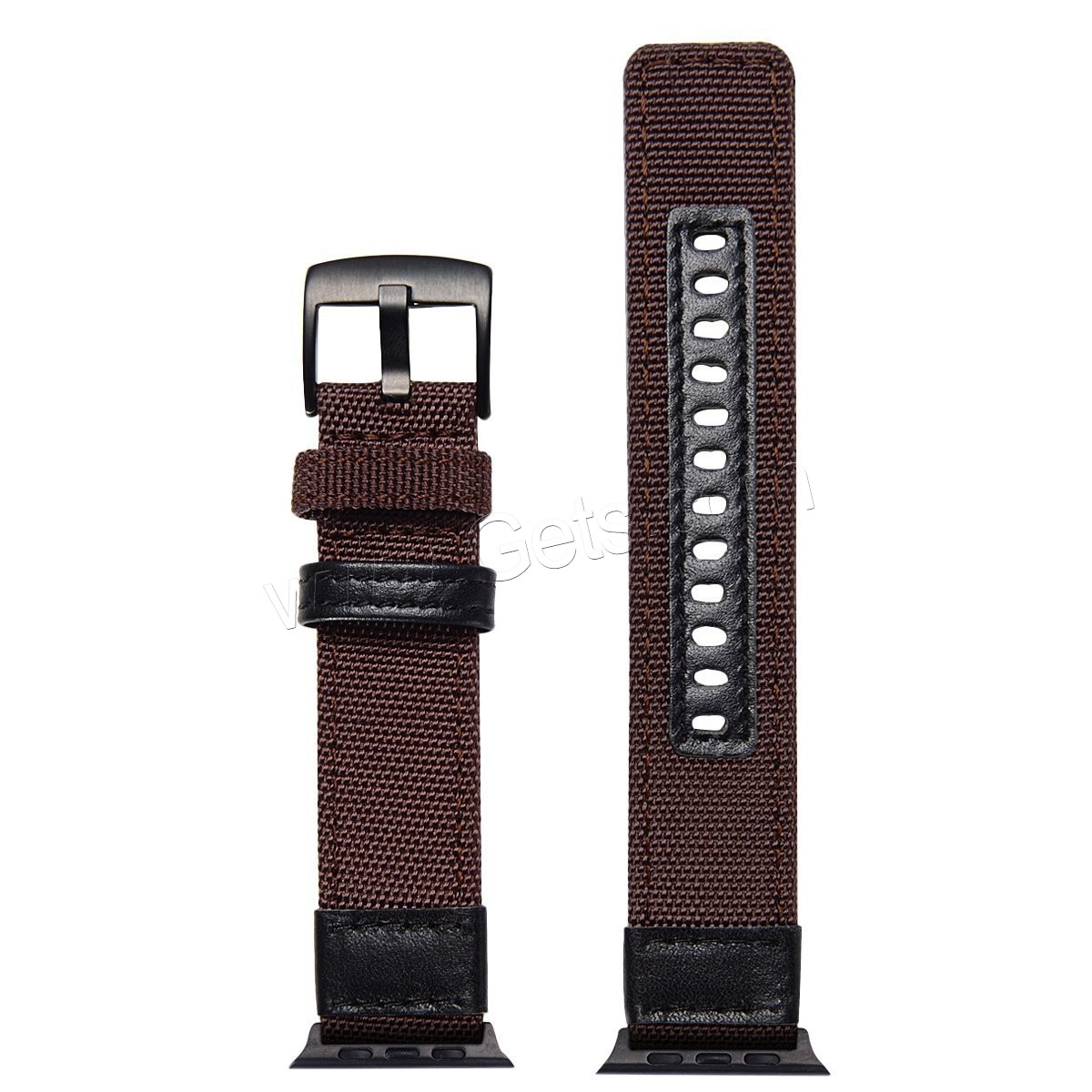 Nylon Watch Band, with PU Leather, stainless steel watch band clasp, black ionic, for Apple Watch & different size for choice, more colors for choice, Sold By PC