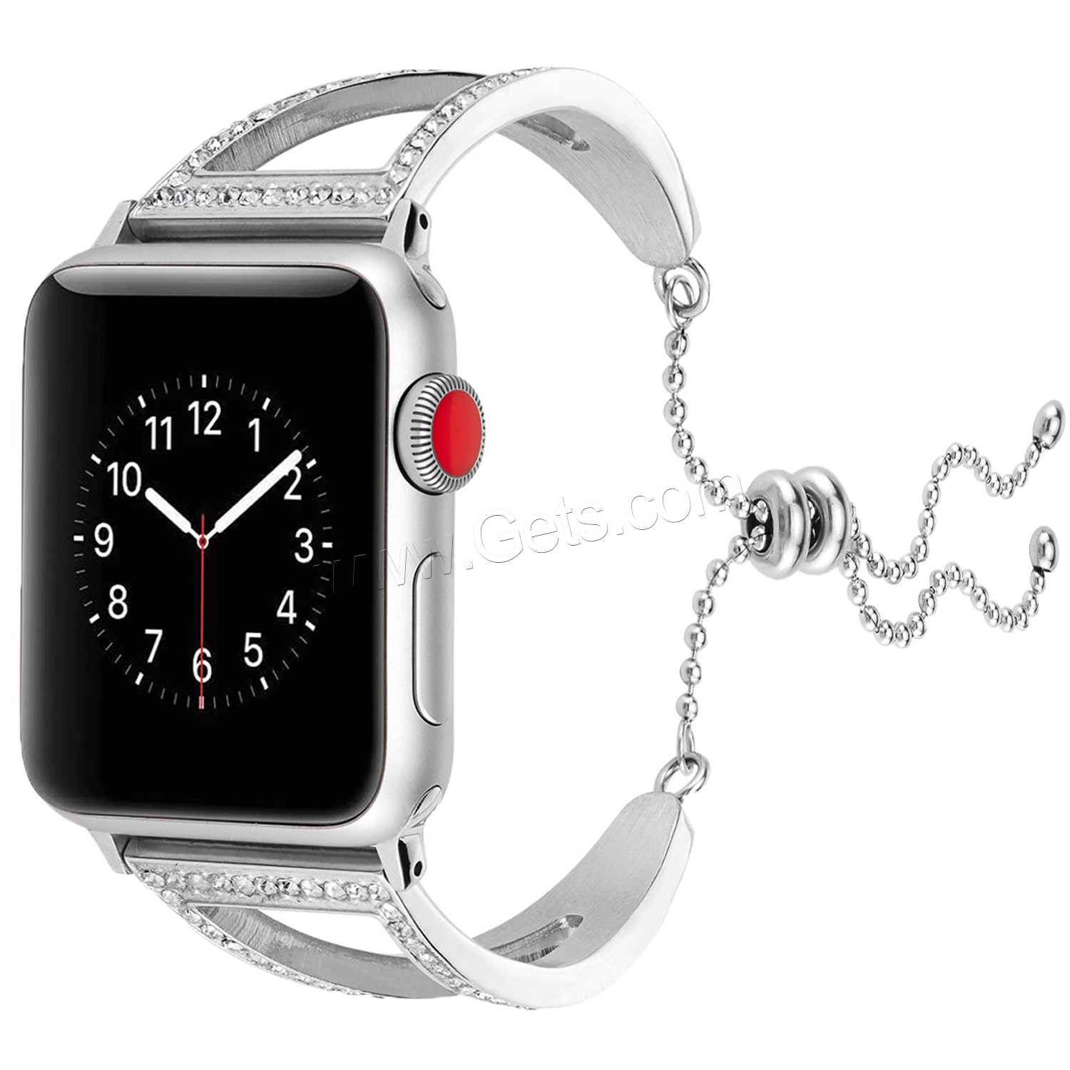 Stainless Steel Watch Band, plated, for Apple Watch & different size for choice & with rhinestone, more colors for choice, Length:Approx 5.5 Inch, Sold By PC