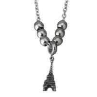 Collar de cadena suéter de acero inoxidable, Torre Eiffel, cadenilla & para mujer & ennegrezca, 8x21mm, 6.5x5mm, 3mm, longitud:aproximado 23 Inch, Vendido por Sarta