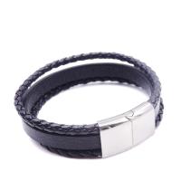 Titanium Steel Bracelet, with Leather, Unisex & , 18mm Approx 8 Inch 