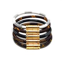 Titanium Steel Bracelet, with Leather, gold color plated, Unisex 6mm Approx 8 Inch 