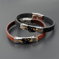 Titanium Steel Bracelet, with Leather, plated, Unisex 10mm Approx 8 Inch 