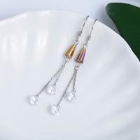 Sterling Silver Cubic Zirconia Earring, 925 Sterling Silver, Tassel, platinum plated, for woman & with cubic zirconia 