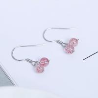 925 Sterling Silver Drop Earring, with Strawberry Quartz, platinum plated, for woman, 5mm 