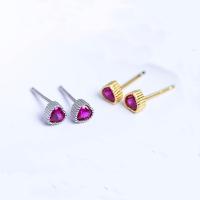 925 Sterling Silver Stud Earring, with Crystal, Heart, plated, for woman & faceted 