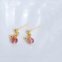 925 Sterling Silver Drop Earring, with Strawberry Quartz, 24K gold plated, for woman 