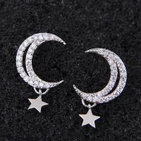 Cubic Zirconia Micro Pave Brass Earring, Moon and Star, platinum plated, micro pave cubic zirconia & for woman, nickel, lead & cadmium free 