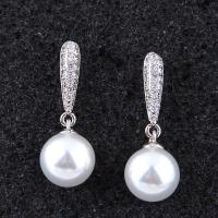 Brass Drop Earring, with ABS Plastic Pearl, platinum plated, micro pave cubic zirconia & for woman, nickel, lead & cadmium free 