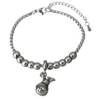 Stainless Steel Charm Bracelet, with 2Inch extender chain, Money Bag, adjustable & box chain & for woman & blacken  3mm Approx 7 Inch 