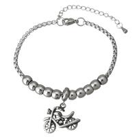 Stainless Steel Charm Bracelet, with 2Inch extender chain, Motorcycle, adjustable & box chain & for woman & blacken  3mm Approx 7 Inch 