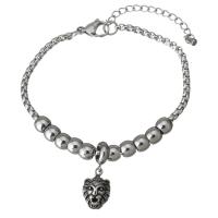 Stainless Steel Charm Bracelet, with 2Inch extender chain, Lion, adjustable & box chain & for woman & blacken  3mm Approx 7 Inch 