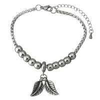 Stainless Steel Charm Bracelet, with 2Inch extender chain, Leaf, adjustable & box chain & for woman & blacken  3mm Approx 7 Inch 
