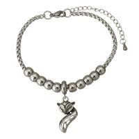Stainless Steel Charm Bracelet, with 2Inch extender chain, Fox, adjustable & box chain & for woman & blacken  3mm Approx 7 Inch 