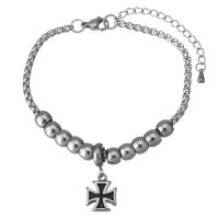 Stainless Steel Charm Bracelet, with 2Inch extender chain, Cross, adjustable & box chain & for woman & blacken  3mm Approx 7 Inch 