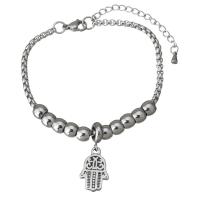 Stainless Steel Charm Bracelet, with 2Inch extender chain, Hamsa, adjustable & box chain & for woman & blacken  3mm Approx 7 Inch 