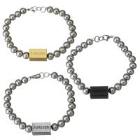 Stainless Steel Chain Bracelets, Rectangle, word forever, plated, beaded bracelet & for woman & blacken Approx 8 Inch 