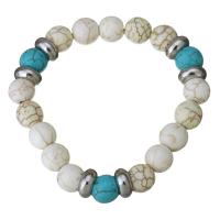 Stainless Steel Bracelet, with Synthetic Turquoise, for woman, original color, 10mm Approx 7 Inch 