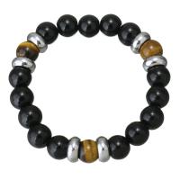 Black Agate Bracelet, with Tiger Eye & Stainless Steel, for woman, original color, 10mm Approx 7 Inch 