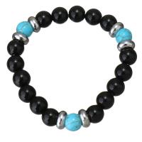 Black Agate Bracelet, with Synthetic Turquoise & Stainless Steel, for woman, original color, 10mm Approx 7 Inch 