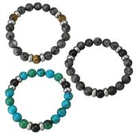 Gemstone Bracelet, with Tiger Eye & Black Agate & Stainless Steel & for woman, original color, 10mm Approx 7 Inch 