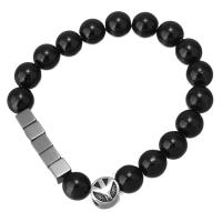 Black Agate Bracelet, with Stainless Steel, for woman & blacken 10mm Approx 7 Inch 
