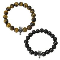 pierre gemme bracelet, avec acier inoxydable, crane, différents matériaux pour le choix & pour femme & noircir 10mm Environ 7 pouce, Vendu par brin