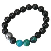 Black Agate Bracelet, with Synthetic Turquoise & Stainless Steel, with letter pattern & for woman & blacken 10mm Approx 7 Inch 